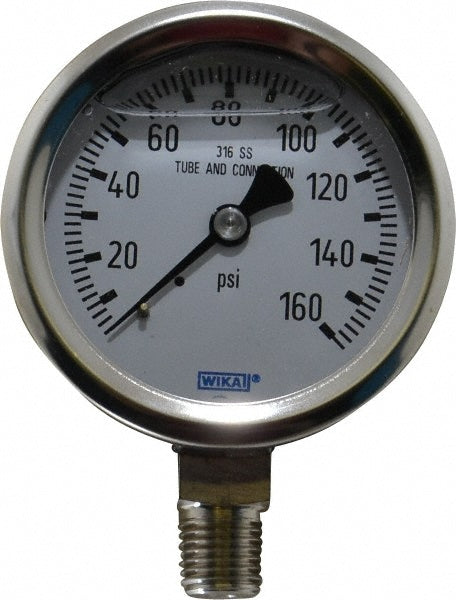 Wika 9833565 Wika Pressure Gauge: 2-1/2" Dial Dia, 0 Min psi, 160 Max psi, 1/4" (9833565)
