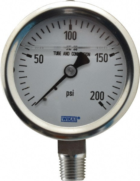 Wika 9833557 Wika Pressure Gauge: 2-1/2" Dial Dia, 0 Min psi, 200 Max psi, 1/4" (9833557)