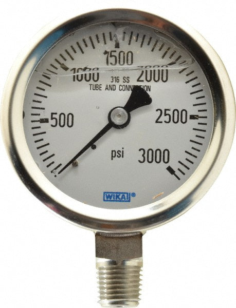 Wika 9833485 Wika Pressure Gauge: 2-1/2" Dial Dia, 0 Min psi, 3000 Max psi, 1/4" (9833485)