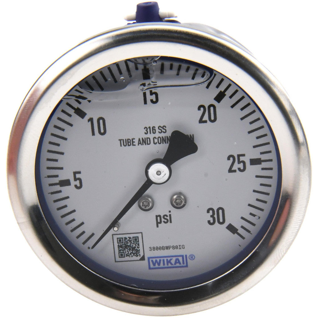 Wika 9833264 Wika Pressure Gauge: 2-1/2" Dial Dia, 0 Min psi, 30 Max psi, 1/4" (9833264)