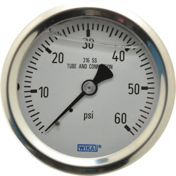 Wika 9833255 Wika Pressure Gauge: 2-1/2" Dial Dia, 0 Min psi, 60 Max psi, 1/4" (9833255)