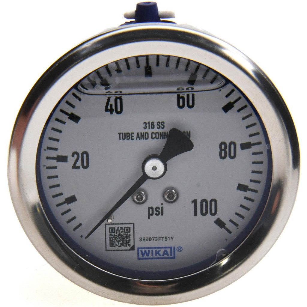 Wika 9833247 Wika Pressure Gauge: 2-1/2" Dial Dia, 0 Min psi, 100 Max psi, 1/4" (9833247)