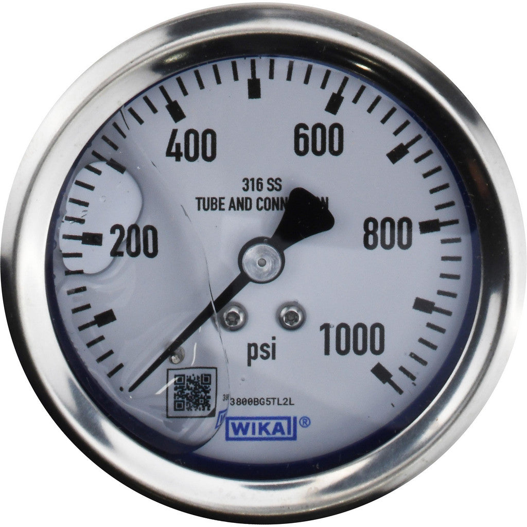 Wika 9833183 Wika Pressure Gauge: 2-1/2" Dial Dia, 0 Min psi, 1000 Max psi, 1/4" (9833183)