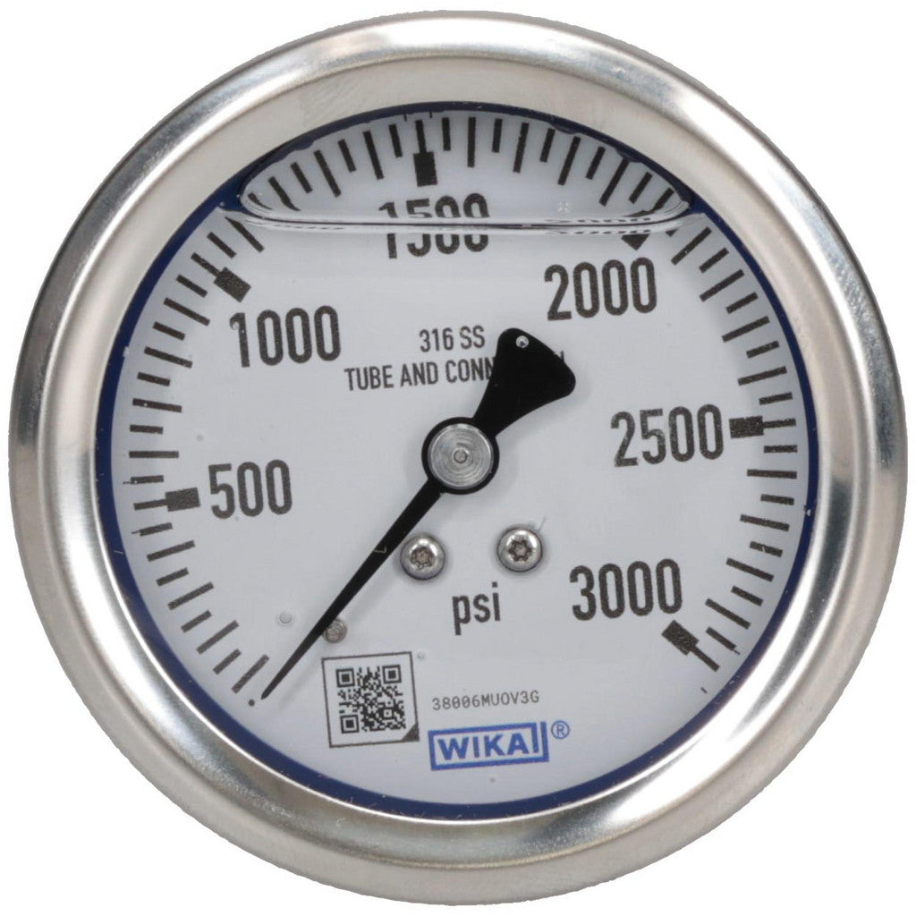 Wika 9833158 Wika Pressure Gauge: 2-1/2" Dial Dia, 0 Min psi, 3000 Max psi, 1/4" (9833158)