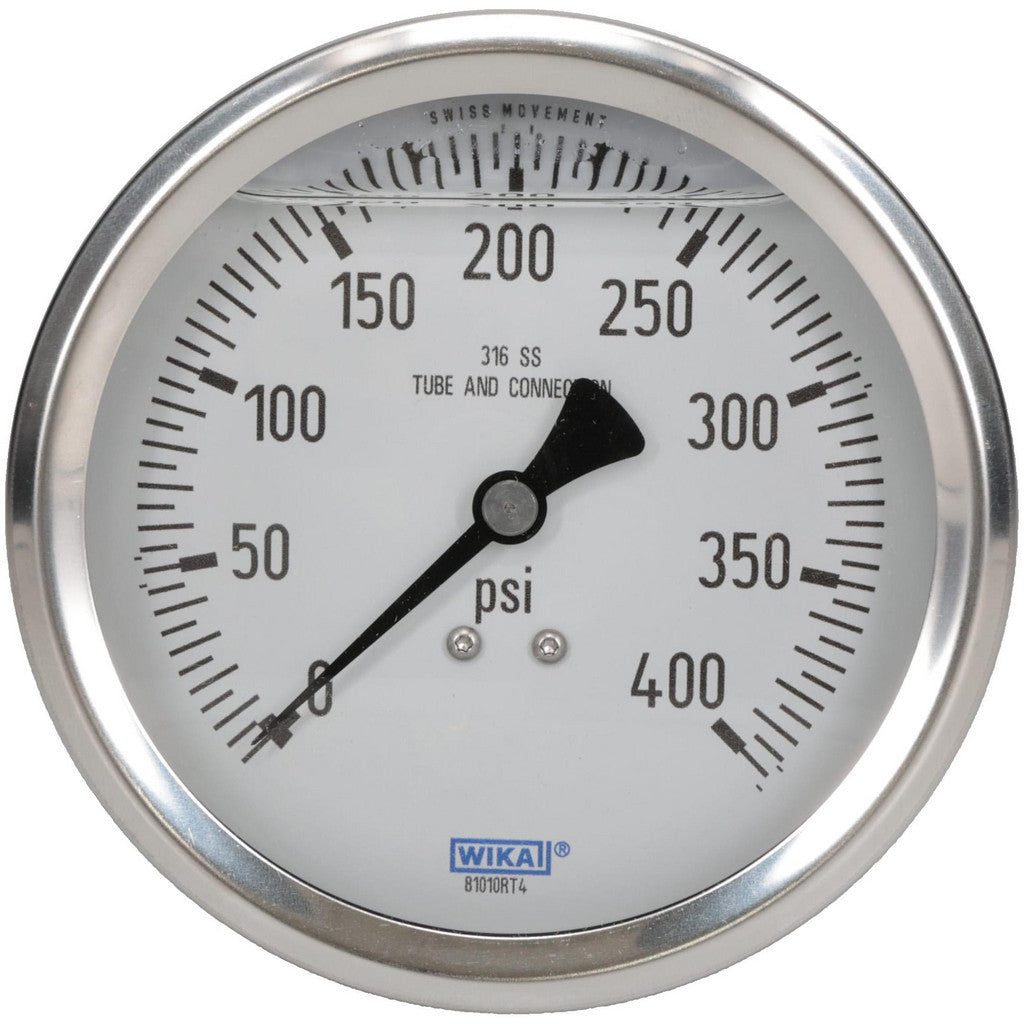 Wika 9831644 Wika Pressure Gauge: 4" Dial Dia, 0 Min psi, 400 Max psi, 1/2", Lower (9831644)