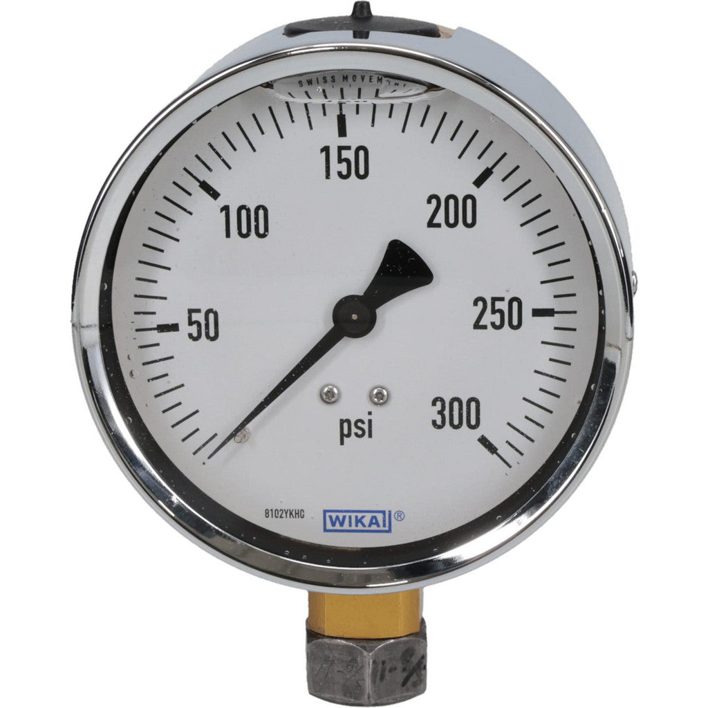 Wika 9314709 Wika Pressure Gauge: 4" Dial Dia, 0 Min psi, 300 Max psi, 1/4", Lower (9314709)