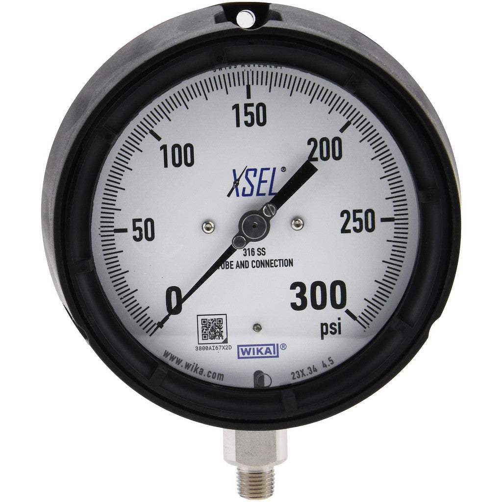 Wika 9834613 Wika Pressure Gauge: 4-1/2" Dial Dia, 0 Min psi, 300 Max psi, 1/4" (9834613)