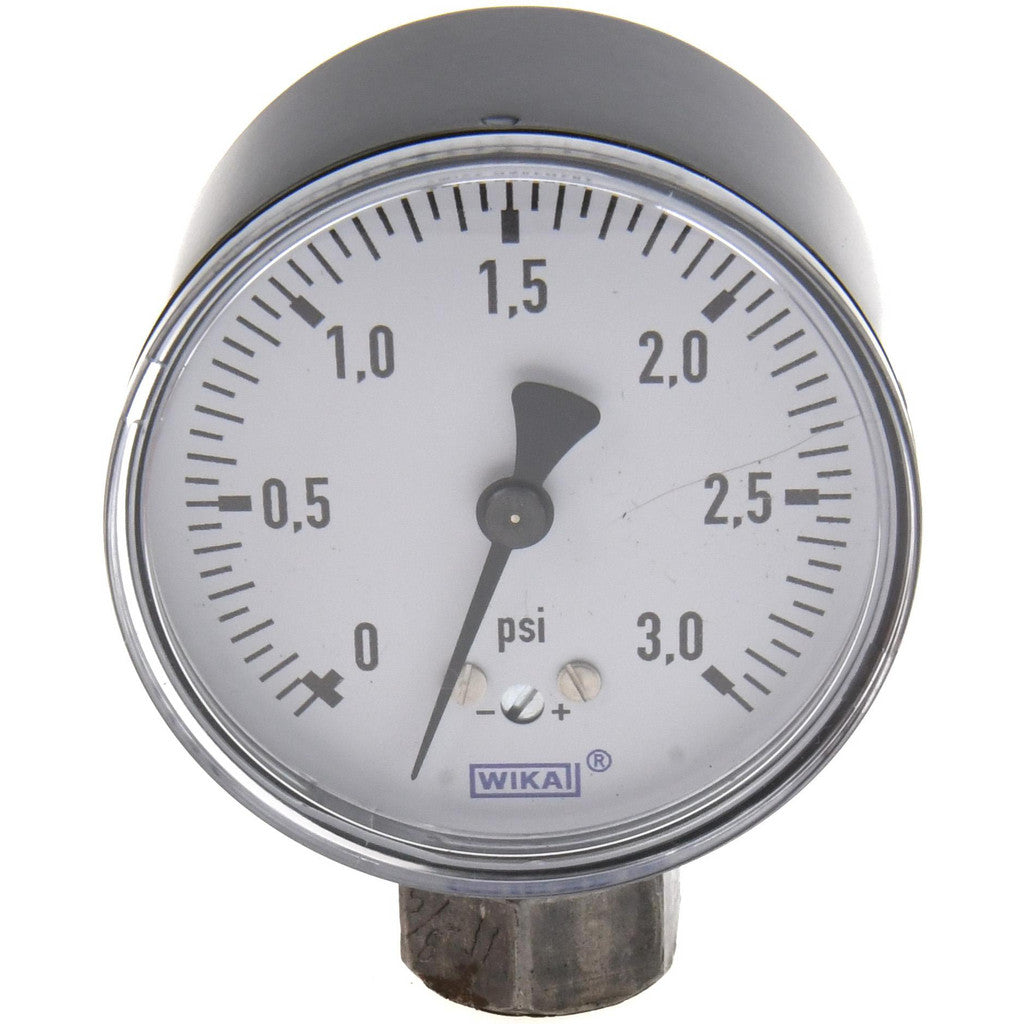 Wika 9851925 Wika Pressure Gauge: 2-1/2" Dial Dia, 0 Min psi, 3 Max psi, 1/4", NPT (9851925)