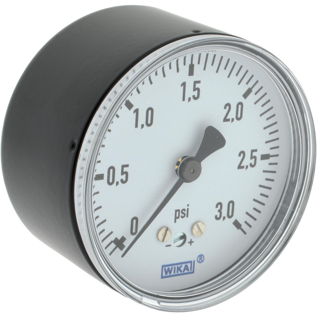 Wika 9851836 Wika Pressure Gauge: 2-1/2" Dial Dia, 0 Min psi, 3 Max psi, 1/4", NPT (9851836)