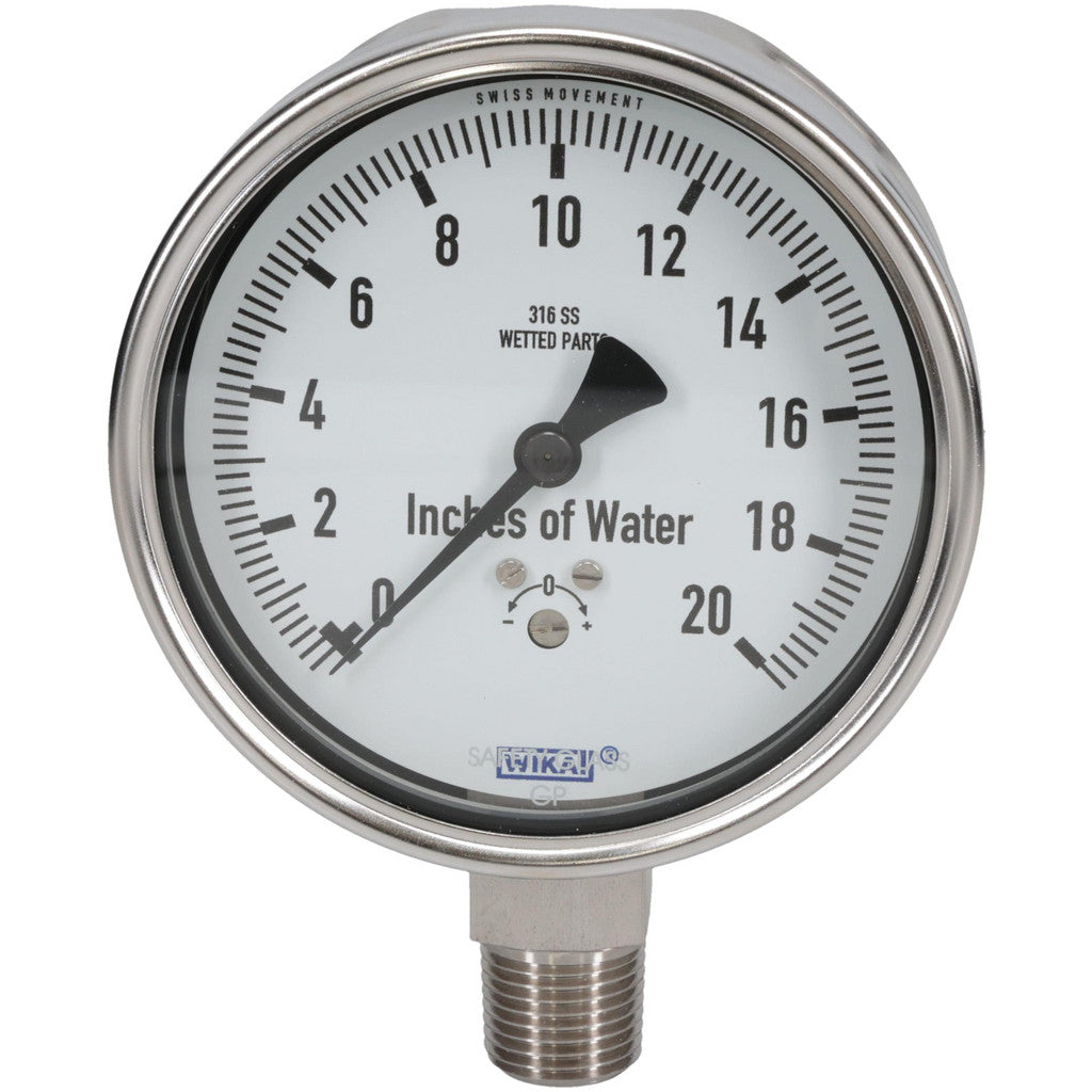 Wika 9804471 Wika Pressure Gauge: 4" Dial Dia, 0 Min psi, 380 Max psi, 1/4", Lower (9804471)