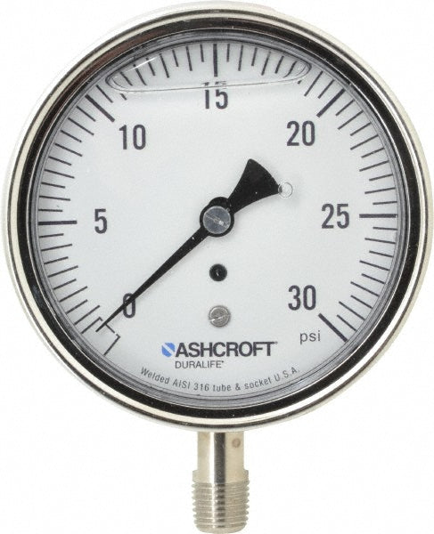 Ashcroft 94484 Ashcroft Pressure Gauge: 3-1/2" Dial Dia, 0 Min psi, 30 Max psi, 1/4" (94484)