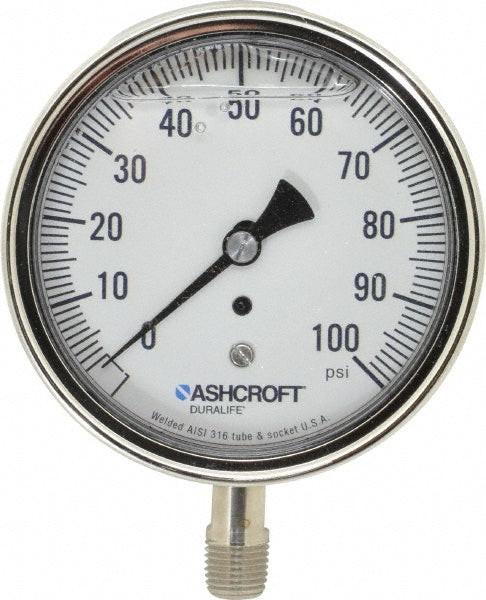 Ashcroft 94486 Ashcroft Pressure Gauge: 3-1/2" Dial Dia, 0 Min psi, 100 Max psi, 1/4" (94486)