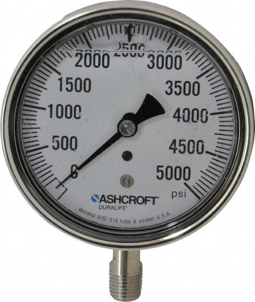 Ashcroft 94225 Ashcroft Pressure Gauge: 3-1/2" Dial Dia, 0 Min psi, 5000 Max psi, 1/4" (94225)