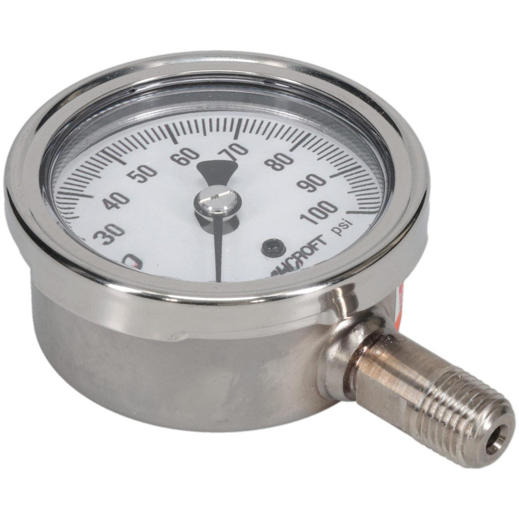 Ashcroft 94328 Ashcroft Pressure Gauge: 2-1/2" Dial Dia, 0 Min psi, 100 Max psi, 1/4" (94328)