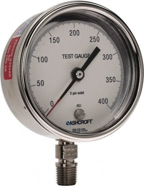 Ashcroft 92915 Ashcroft Pressure Gauge: 3" Dial Dia, 0 Min psi, 400 Max psi, 1/4", NPT (92915)