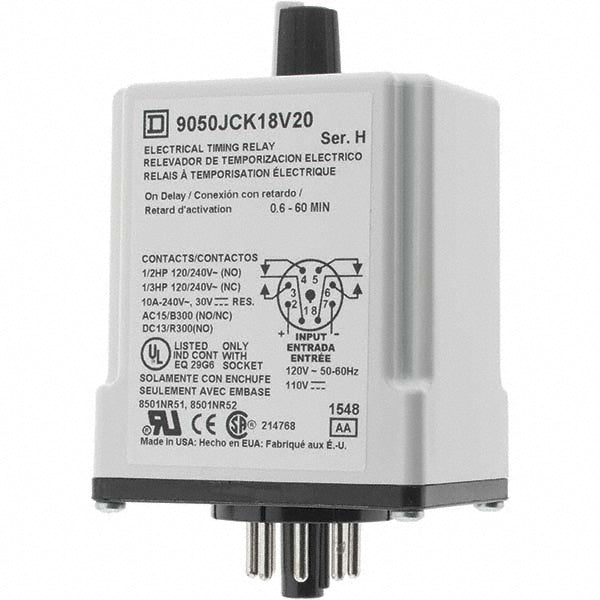 Square D 9050JCK18V20 Square D 0.66 min Delay, DPDT Time Delay Relay (9050JCK18V20)