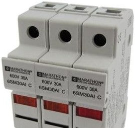 Marathon Special Products Fuseblocks & Holders 6SM30A3IC - Fuseblock, 3-P, 30A/600V Max, M, DIN Mount (6SM30A3IC)