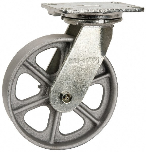 Albion 72CA08201S Albion Swivel Top Plate Caster: Cast Iron, 1,400 lb, 8" Dia, 2" (72CA08201S)