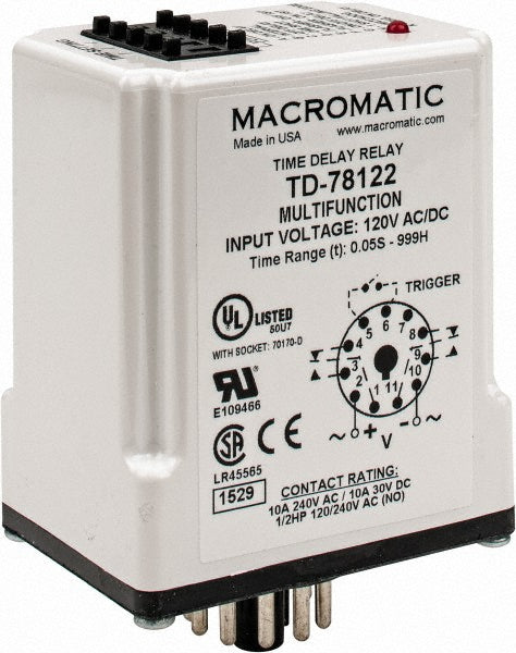 Macromatic TD-78122 Macromatic 11 Pin, 999 hr Delay, Multiple Range DPDT Time Delay Relay (TD-78122)