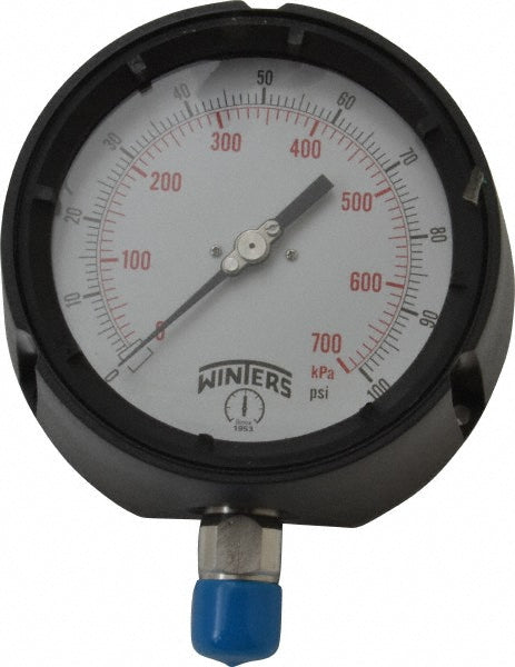Winters PPC5064 Winters Pressure Gauge: 4-1/2" Dial Dia, 0 Min psi, 100 Max psi, 1/2" (PPC5064)
