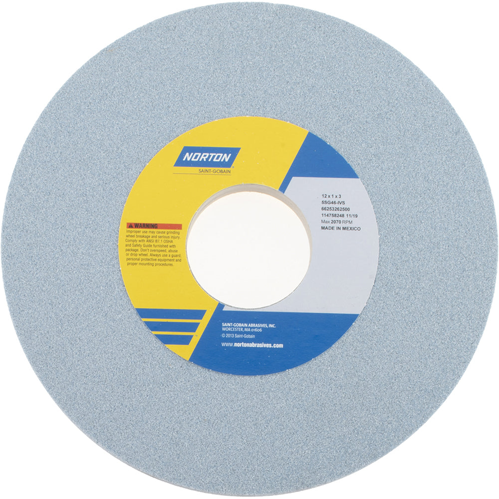 Norton 66253262500 Norton Surface Grinding Wheel: 12" Dia, 1" Thick, 3" Arbor, 46 Grit (66253262500)