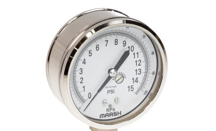 Marsh Panel Meters & Gauges D1540 - Gauge, 0-15psi, 3in., 1/4in.NPT Entry, Lower Mount (D1540)