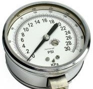 Marsh Panel Meters & Gauges D1542 - Gauge, 0-30psi, 3in., 1/4in.NPT Entry, Lower Mount (D1542)