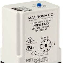 Macromatic Protection Relays PMPU-FA8X - Phase Monitor Relay, 208-480VAC, 8-Pin Circular (PMPU-FA8X)