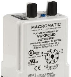 Macromatic Protection Relays VWKP120A - VOLTAGE BAND RELAY 120VAC, 10A DPDT, ADJ. D.O. (VWKP120A)