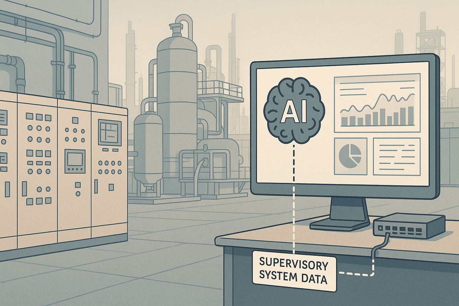 Industrial editorial illustration for Brownfield AI Without Rip-and-Replace: What Plants Need First.