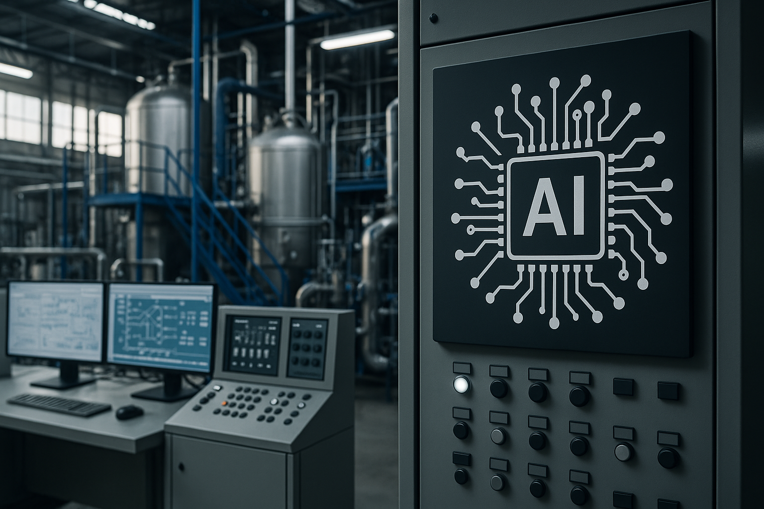 Industrial editorial illustration for Industrial AI Readiness: 5 Conditions That Let Plant Pilots Scale.