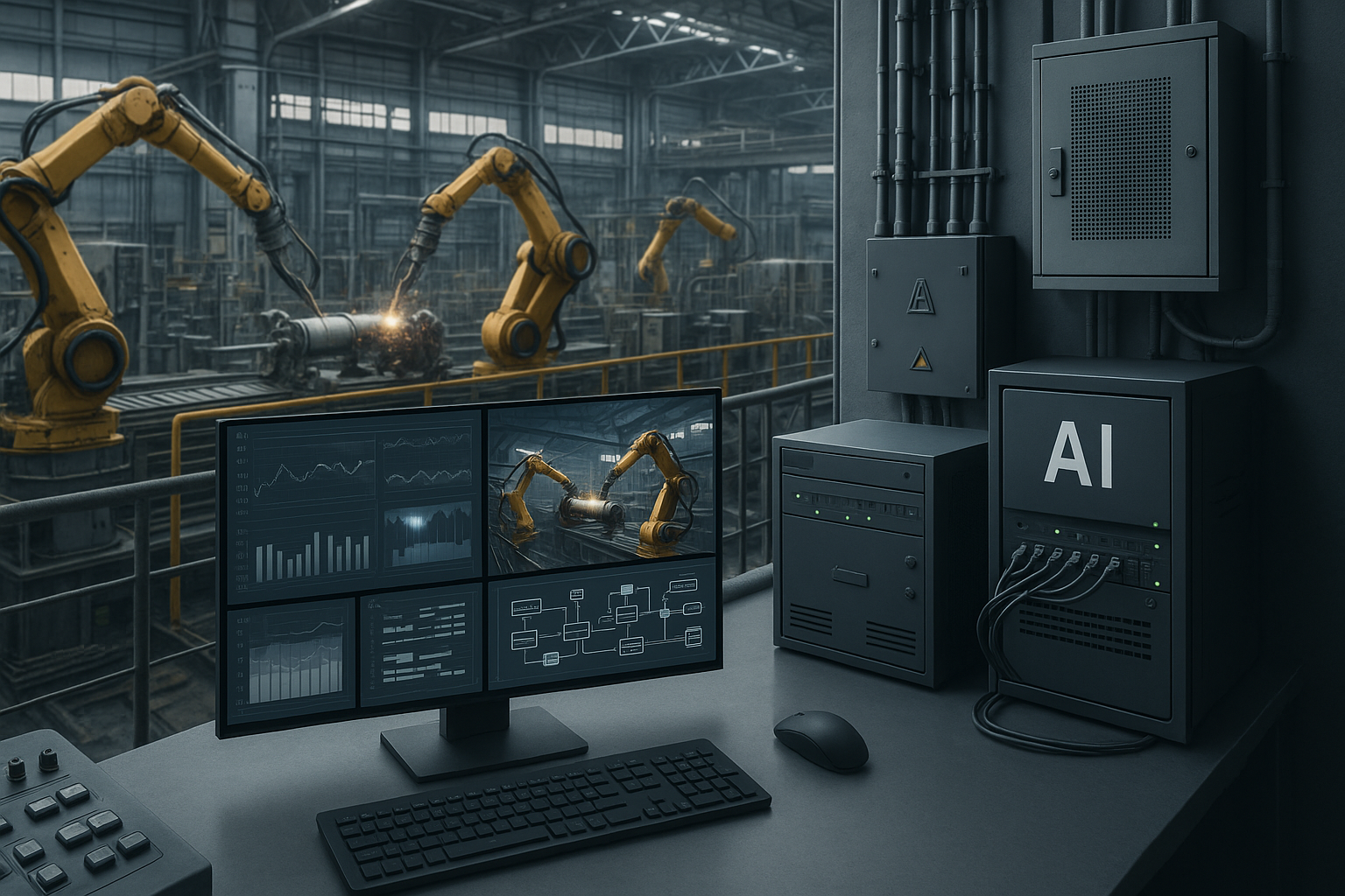 Industrial editorial illustration for Is Your Plant Ready to Scale Industrial AI? 5 Questions to Answer First.
