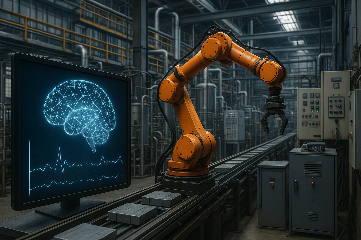 Industrial editorial illustration for Why Industrial AI Pilots Stall\u2014and the Five Readiness Gaps Plants Must Close.